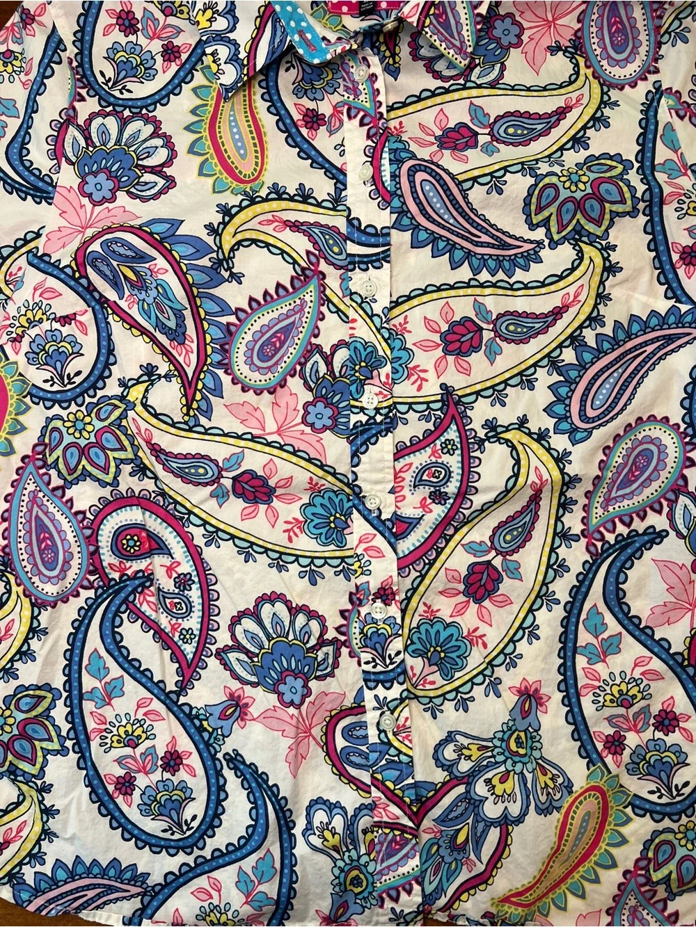 Talbots Women’s Button Down Shirt Size XLP Blue Pink Paisley Cotton Blouse - Picture 3 of 8